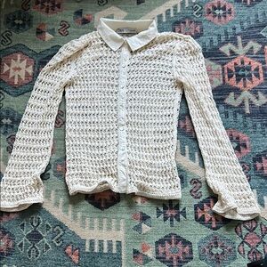 Zara Cream Crochet Button-Up Top